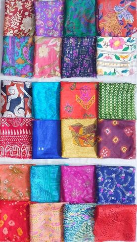 Sari Silk Fabric Squares 30 pcs 8" Squares Saree Craft Material Home Decor Scrapbook Quilting Project Art Doll Easter DS370 in Saudi Arabia