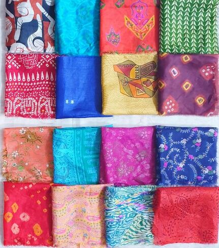 Sari Silk Fabric Squares 30 pcs 8" Squares Saree Craft Material Home Decor Scrapbook Quilting Project Art Doll Easter DS370 in Saudi Arabia