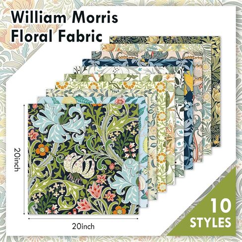 10 Pcs 20x20 Inch William Morris Floral Quilting Fabric, Vintage Flower Precut Fat Quarters by The Yard, Patchwork Fabric Bundles for Sewing DIY Crafts and Home Decoration in Saudi Arabia