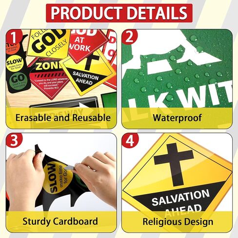 QOUBAI 18PCS Religious Construction Cutouts VBS Traffic Road Sign for Jesus Birthday Construction Classroom Bulletin Board Decoration with Caution Tape for God Christian Sunday School Bible Wall Decor in Kuwait
