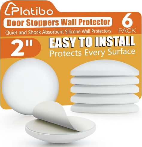 Door Stoppers Wall Protector, White Silicone Door Bumpers with Strong Thickened Adhesive, Quiet and Shock Absorbent Silicone Wall Protectors from Door Knobs,Protects Every Surface,6 Pack - 2" in Saudi Arabia