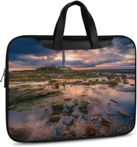 Lighthouse Whitley Bay United Kingdom Leather Laptop Bag Handheld Slim Computer Bags Business Briefcase in Kuwait