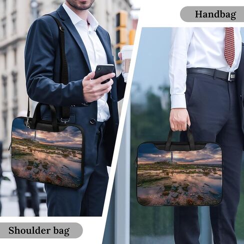Lighthouse Whitley Bay United Kingdom Leather Laptop Bag Handheld Slim Computer Bags Business Briefcase in Kuwait