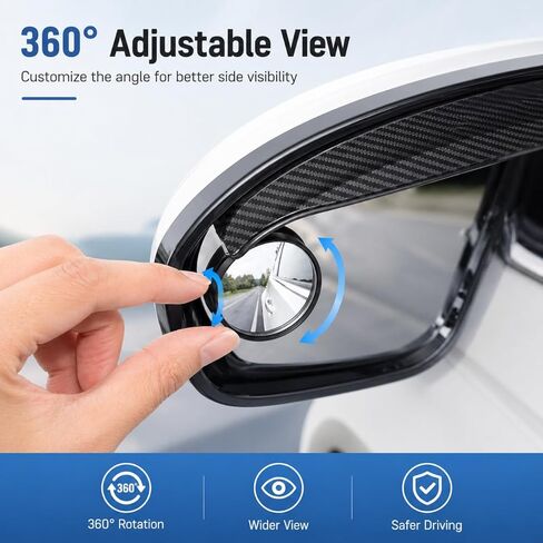 Blind Spot Mirrors for Car, 2 Pack 360° Adjustable Convex Side Mirror with Rain Guard Visor, Stick on Rear View Mirror Auxiliary Mirror for Cars, SUVs, Trucks, Parking and Lane Changing Assist in Saudi Arabia