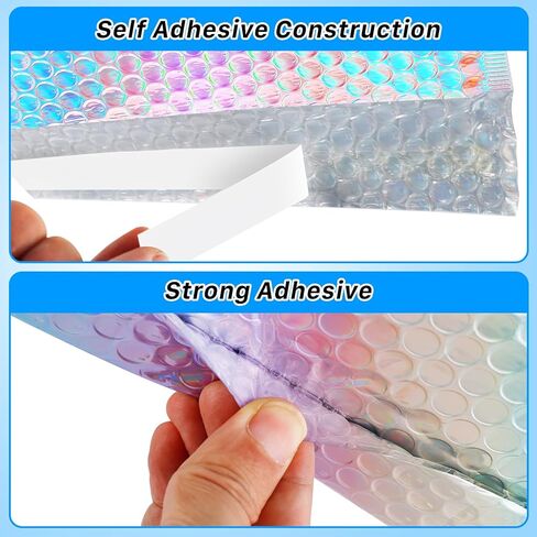 25 Pack Holographic Bubble Mailers 8 x 11 Inch, Self Seal Protective Padded Envelopes, Waterproof & Durable Shipping Bags, Cushioned for Safe Mailing, Silver Foil Peel & Seal in Saudi Arabia