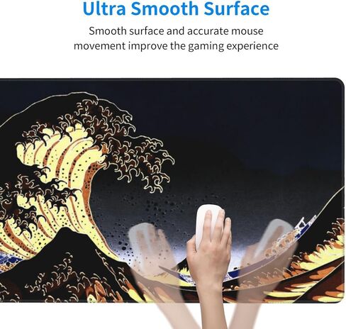 Anime Mouse Pad Great Wave Dark Brown Large Mouse Pad Desk Mat XL Extended Gaming Mousepad Vivid Printing Rubber Base Smooth Surface Stitched Edges for PC Gamer Office 15.7x29.5in in Kuwait