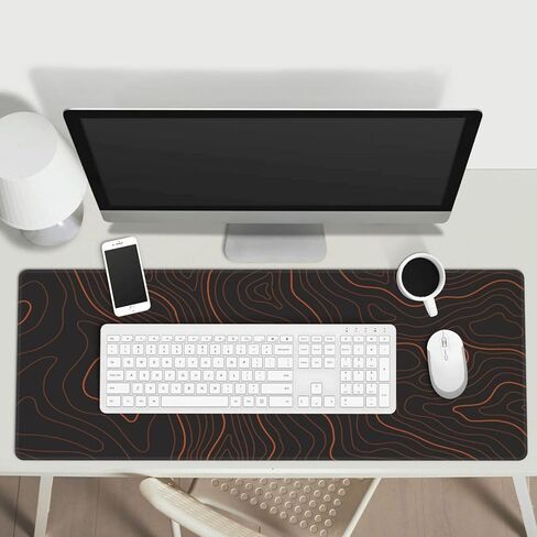 لوحة ماوس ألعاب كبيرة ممتدة، سجادة مكتب بخطوط محيطية مستوحاة من الخريطة الطبوغرافية باللونين الأسود والبرتقالي للمكتب والمنزل مقاس 31.5 × 11.8 بوصة in Kuwait