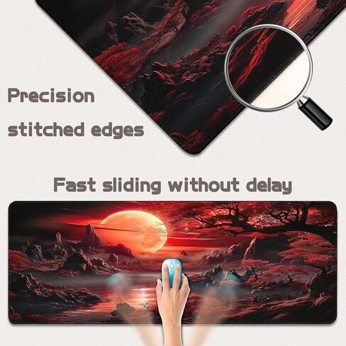 Gaming Mouse Pad - (31.5"×11.8") Large Mouse Pads for Desk - Desk Mat for Keyboard and Mouse with Non-Slip Base, Desks Pad Matfor Game/Office & Home (Cherry Blossoms Full Moon-13) in Saudi Arabia