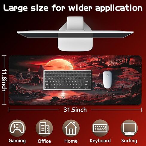 Gaming Mouse Pad - (31.5"×11.8") Large Mouse Pads for Desk - Desk Mat for Keyboard and Mouse with Non-Slip Base, Desks Pad Matfor Game/Office & Home (Cherry Blossoms Full Moon-13) in Saudi Arabia