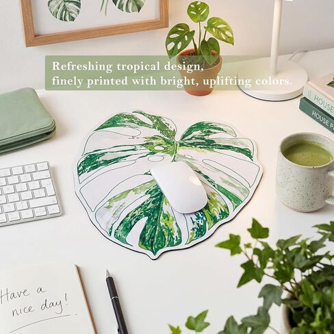 لوحة ماوس خضراء لطيفة من Crisky للمكتب، قاعدة مطاطية مضادة للانزلاق لديكور المكتب، المنزل، الكمبيوتر المحمول، الكمبيوتر الشخصي، 9.6 × 11.1 بوصة، تصميم Monstera البسيط in Kuwait