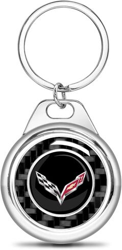 iPick Image for Chevrolet Corvette C7 Real Black Carbon Fiber Roundel Metal Case Key Chain Keychain, Official Licensed in Kuwait