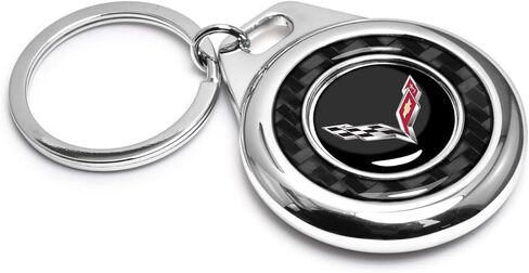 iPick Image for Chevrolet Corvette C7 Real Black Carbon Fiber Roundel Metal Case Key Chain Keychain, Official Licensed in Kuwait