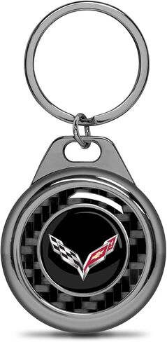 iPick Image for Chevrolet Corvette C7 Real Black Carbon Fiber Roundel Metal Case Key Chain Keychain, Official Licensed in Kuwait