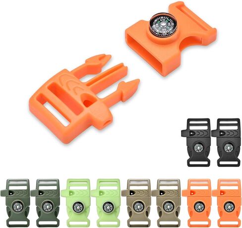 CooBigo 10 Pack 3/4 Inch Assorted Paracord Bracelets Buckles, Plastic Compass Whistle Buckle for Bracelets Clasp Clip Outdoor Camping Emergency Survival Travel Accessories in Kuwait