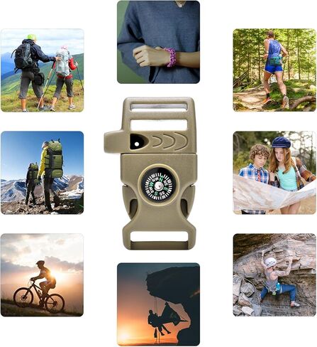 CooBigo 10 Pack 3/4 Inch Assorted Paracord Bracelets Buckles, Plastic Compass Whistle Buckle for Bracelets Clasp Clip Outdoor Camping Emergency Survival Travel Accessories in Kuwait