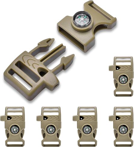 CooBigo 10 Pack 3/4 Inch Assorted Paracord Bracelets Buckles, Plastic Compass Whistle Buckle for Bracelets Clasp Clip Outdoor Camping Emergency Survival Travel Accessories in Kuwait