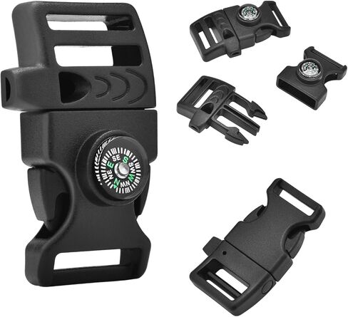 CooBigo 10 Pack 3/4 Inch Assorted Paracord Bracelets Buckles, Plastic Compass Whistle Buckle for Bracelets Clasp Clip Outdoor Camping Emergency Survival Travel Accessories in Kuwait