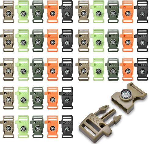 CooBigo 10 Pack 3/4 Inch Assorted Paracord Bracelets Buckles, Plastic Compass Whistle Buckle for Bracelets Clasp Clip Outdoor Camping Emergency Survival Travel Accessories in Kuwait
