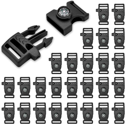 CooBigo 10 Pack 3/4 Inch Assorted Paracord Bracelets Buckles, Plastic Compass Whistle Buckle for Bracelets Clasp Clip Outdoor Camping Emergency Survival Travel Accessories in Kuwait