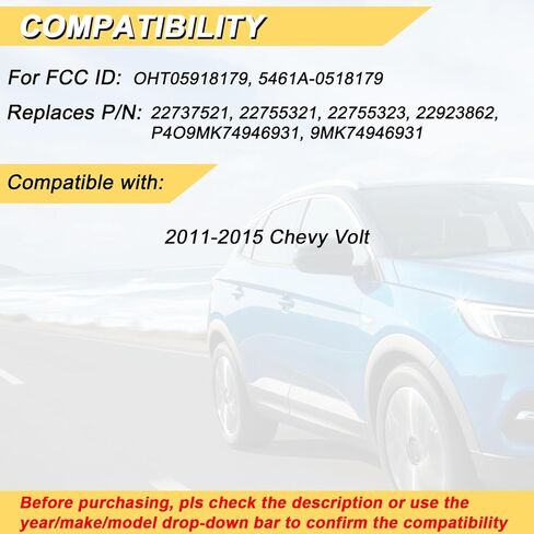 استبدال Vurkcy Key Fob لسيارة Chevy Volt 2011-2015 للتحكم عن بعد للدخول بدون مفتاح، OHT05918179، 5 أزرار in Kuwait