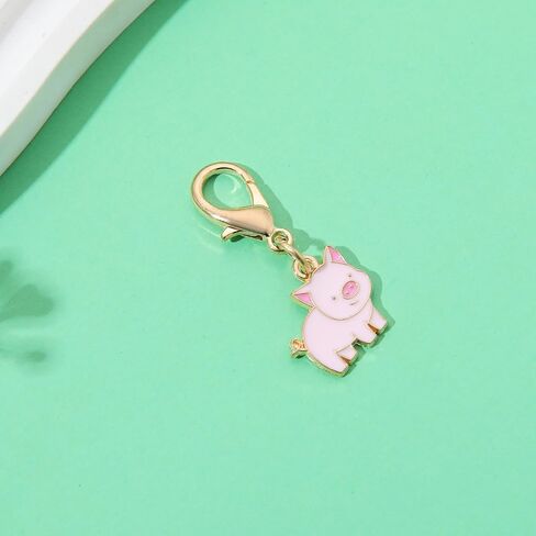 PHAETON 50PCS Pink Pig Charm with Lobster Clasp, Enamel Animal PendantPig Charm Keychain for Backpack, Key, Necklace, Bracelet, Jewelry Making in Kuwait