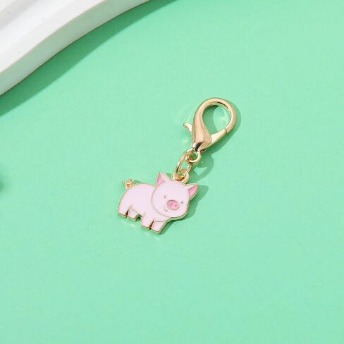 PHAETON 50PCS Pink Pig Charm with Lobster Clasp, Enamel Animal PendantPig Charm Keychain for Backpack, Key, Necklace, Bracelet, Jewelry Making in Kuwait