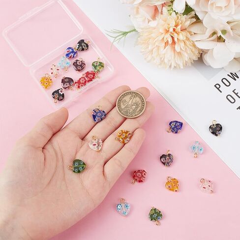 PH PandaHall 24pcs 8 Colors Millefiori Lampwork Glass Pendants 16mm Heart Pendants Colorful Loose Dangle Charms with Iron Loop for Jewelry Bracelet Neclace Choker Crafts Making in Kuwait