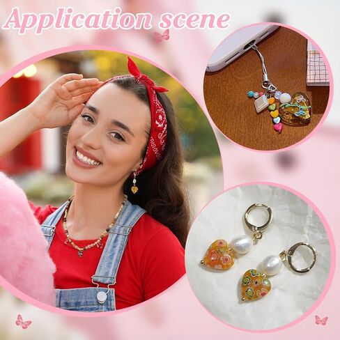 PH PandaHall 24pcs 8 Colors Millefiori Lampwork Glass Pendants 16mm Heart Pendants Colorful Loose Dangle Charms with Iron Loop for Jewelry Bracelet Neclace Choker Crafts Making in Kuwait