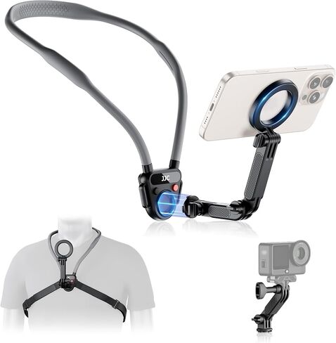 JJC Magnetic Neck Mount for Phone & Action Camera, POV Neck Holder for iPhone Android Phones Gopro Insta360 with Quick Release & Angles Adjustment for Content Creating Cooking Video Filming in Saudi Arabia