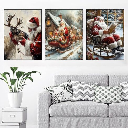 dipqyart 3 حزمة مجموعات الفن الماس للبالغين، مجموعات الرسم الماس عيد الميلاد للبالغين، 5d diy الحفر المستديرة جوهرة الفن الماس النقاط مجموعات لديكور المنزل هدية عطلة 12x16 بوصة (سانتا كلوز والرنة) in Kuwait