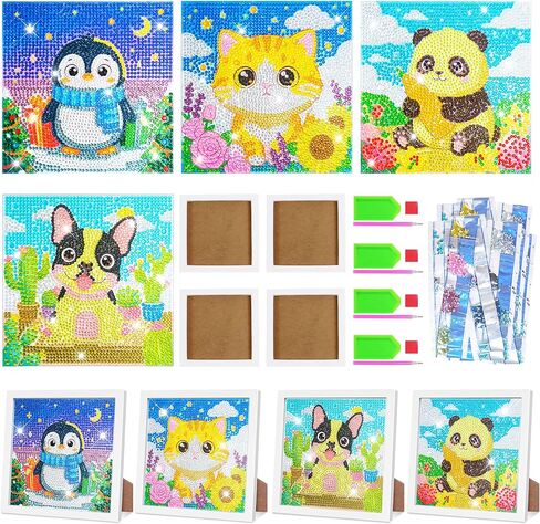 40pcs 5D Cartoon Diamond Painting Kits for Beginners, 6.7 x 6.7 In Cute Animal Diy Diamond Penguin Panda Arts and Crafts for Animal Party Decorations Party Favors Bag Fillers Supplies in Kuwait