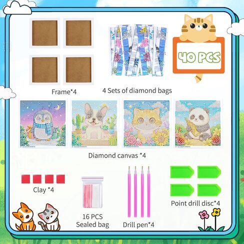 40pcs 5D Cartoon Diamond Painting Kits for Beginners, 6.7 x 6.7 In Cute Animal Diy Diamond Penguin Panda Arts and Crafts for Animal Party Decorations Party Favors Bag Fillers Supplies in Kuwait