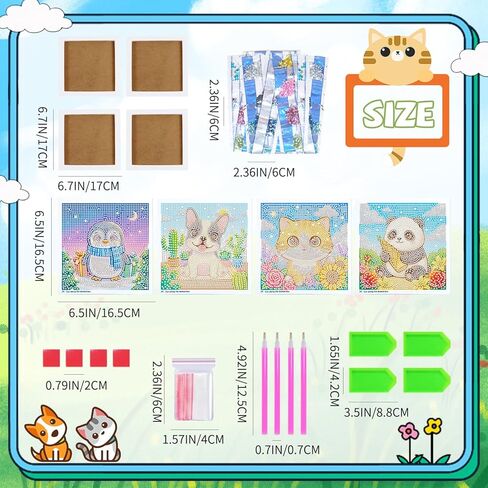 40pcs 5D Cartoon Diamond Painting Kits for Beginners, 6.7 x 6.7 In Cute Animal Diy Diamond Penguin Panda Arts and Crafts for Animal Party Decorations Party Favors Bag Fillers Supplies in Kuwait