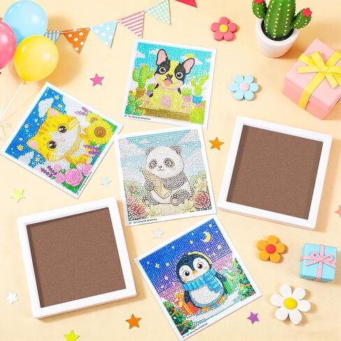 40pcs 5D Cartoon Diamond Painting Kits for Beginners, 6.7 x 6.7 In Cute Animal Diy Diamond Penguin Panda Arts and Crafts for Animal Party Decorations Party Favors Bag Fillers Supplies in Kuwait