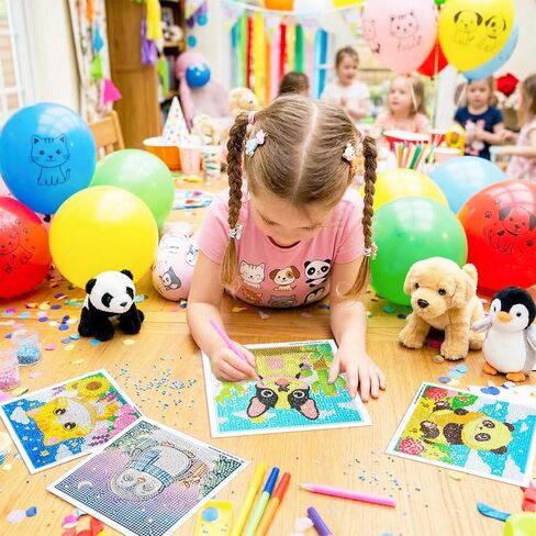 40pcs 5D Cartoon Diamond Painting Kits for Beginners, 6.7 x 6.7 In Cute Animal Diy Diamond Penguin Panda Arts and Crafts for Animal Party Decorations Party Favors Bag Fillers Supplies in Kuwait