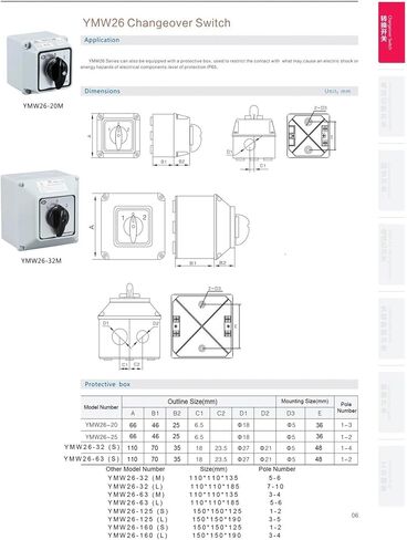 160A Two Poles LW26-160/2M with Waterproof Box IP65 Control Dual Power Supply Motor Rotary Cam Switch in Saudi Arabia