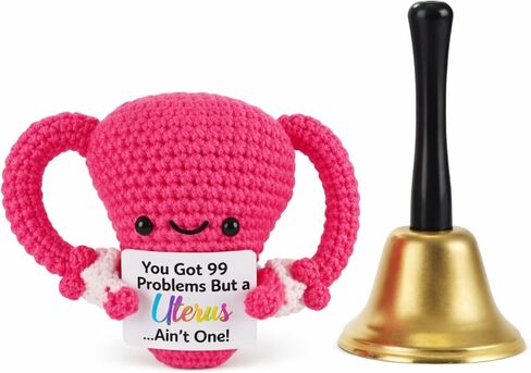 Handmade Stuffed Uterus Plush Toy Crochet Uterus Gifts Set Include Handcranked Bell and Card Hysterectomy Recovery Gifts for Women Nurse Endometriosis Awareness Feminist Fertility in Kuwait