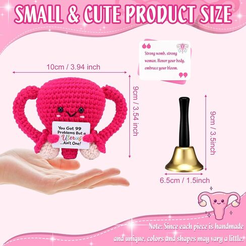 Handmade Stuffed Uterus Plush Toy Crochet Uterus Gifts Set Include Handcranked Bell and Card Hysterectomy Recovery Gifts for Women Nurse Endometriosis Awareness Feminist Fertility in Kuwait