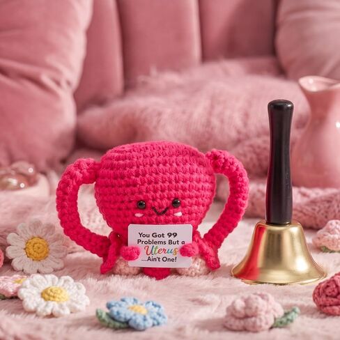 Handmade Stuffed Uterus Plush Toy Crochet Uterus Gifts Set Include Handcranked Bell and Card Hysterectomy Recovery Gifts for Women Nurse Endometriosis Awareness Feminist Fertility in Kuwait
