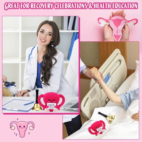 Handmade Stuffed Uterus Plush Toy Crochet Uterus Gifts Set Include Handcranked Bell and Card Hysterectomy Recovery Gifts for Women Nurse Endometriosis Awareness Feminist Fertility in Kuwait