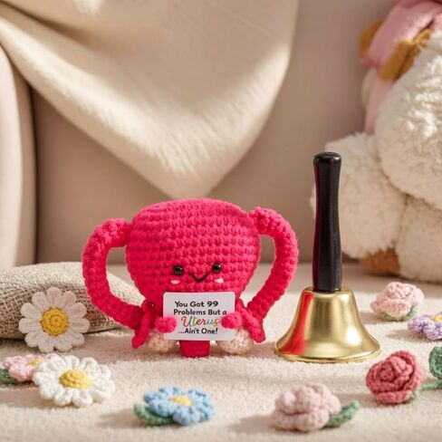 Handmade Stuffed Uterus Plush Toy Crochet Uterus Gifts Set Include Handcranked Bell and Card Hysterectomy Recovery Gifts for Women Nurse Endometriosis Awareness Feminist Fertility in Kuwait