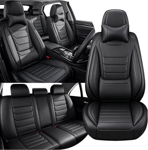 Fit for Most Car Seat Covers 5 Pcs Front, Air-Bag Compatible Nappa Leather Automotive Seat Covers, 360° Full Surround Design Easy to Clean and Wear-Resustant Car Seat Protector for Most Car in Saudi Arabia