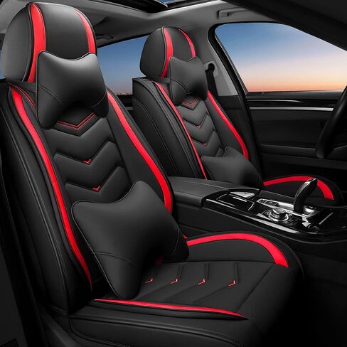 Car Seat Covers Fit for Mercury Mountaineer 2000-2026, Stylish Sport Seat Covers, Waterproof Wear-Resistant Premium Nappa Leather Car Seat Cover.(2 Pcs Front with Pillow/Pure Black) in Kuwait