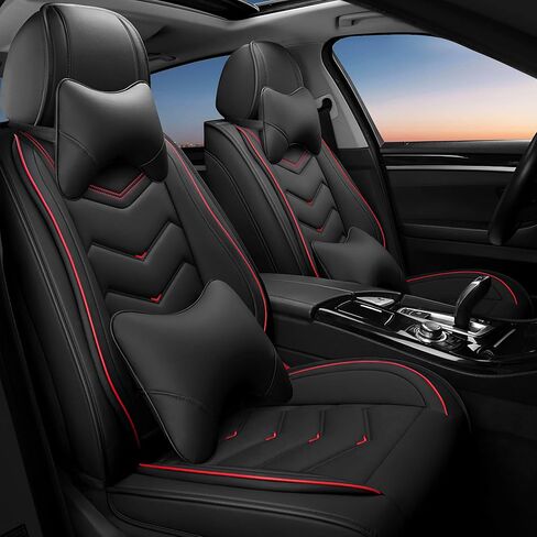 Car Seat Covers Fit for Mercury Mountaineer 2000-2026, Stylish Sport Seat Covers, Waterproof Wear-Resistant Premium Nappa Leather Car Seat Cover.(2 Pcs Front with Pillow/Pure Black) in Kuwait
