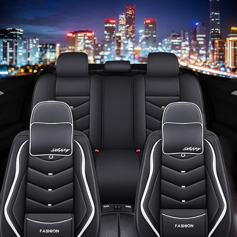 Car Seat Covers Full Set for VW ID.4 2021-2025 Leather Seat Covers, Waterproof Non-Slip Breathable and Wear Seat Cover, Car Seat Protector Adapted Airbags（Luxury, Black+White） in Saudi Arabia