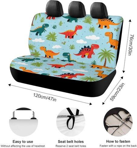 Car Seat Protector SUV Bench Seat Cover Fashion Decor, Dirt Proof Dog Car Back Seat Cover for Trucks SUV Cute Funny Cartoon Dinosaurs Sky Blue in Saudi Arabia