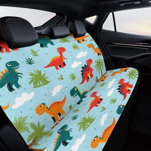 Car Seat Protector SUV Bench Seat Cover Fashion Decor, Dirt Proof Dog Car Back Seat Cover for Trucks SUV Cute Funny Cartoon Dinosaurs Sky Blue in Saudi Arabia