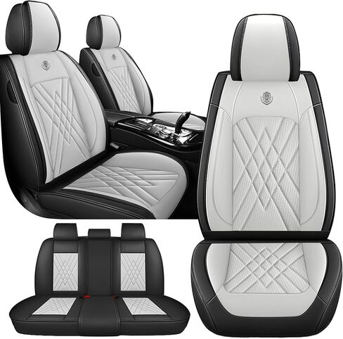 Car Seat Covers for BMW X1 2013-2026, 2 Piece Set Nappa Leather Non-Slip Seat Protectors, Breathable Seat Cover Set. (Standard 2 Seats, Black White) in Saudi Arabia