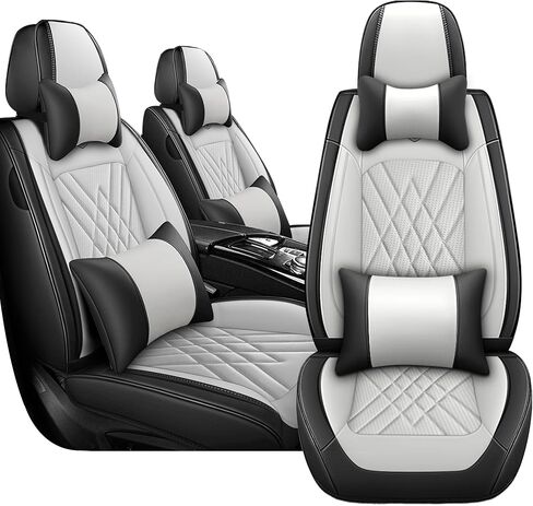Car Seat Covers for BMW X1 2013-2026, 2 Piece Set Nappa Leather Non-Slip Seat Protectors, Breathable Seat Cover Set. (Standard 2 Seats, Black White) in Saudi Arabia
