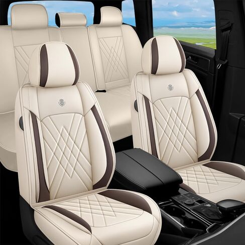 Seat Covers Fit for Chevy Malibu 2009-2024 Nappa Faux Leather Car Seat Covers, Breathable and Comfortable seat Cover, Car Seat Protector Interior Accessories(Beige,5 Seats) in Saudi Arabia